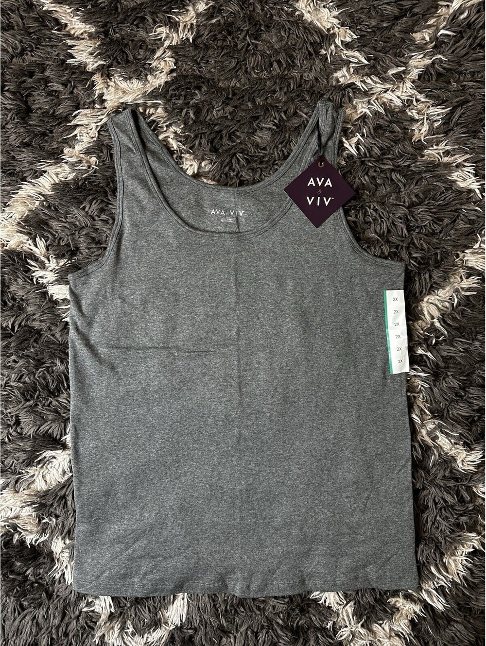 NWT Ava & Viv Womens 2X Charcoal Heather Grey Scoop Neck Tank Top Basics